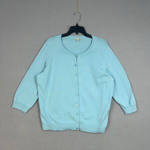 Talbots Sweater Womens 1X Light Blue Cardigan Minimal Classic Capsule Basic Work